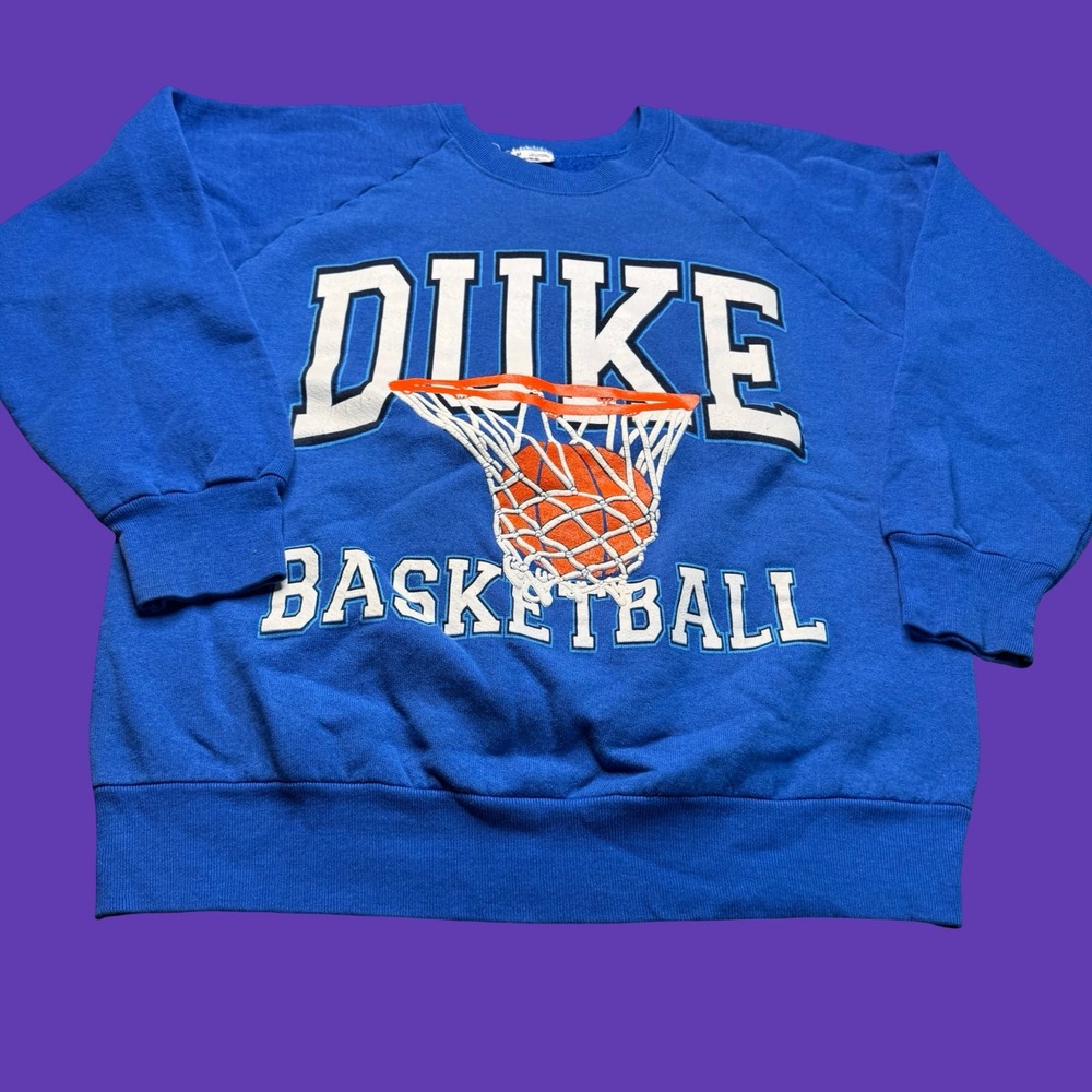 Duke Basketball Sweatshirt Medium Blue White Graphic NCAA Crewneck Vintage
